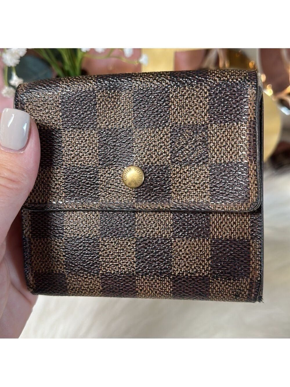 AUTHENTIC LOUIS VUITTON DAMIER PORTEFEIULLE ELISE TRIFOLD WALLET - Picture 4 of 12
